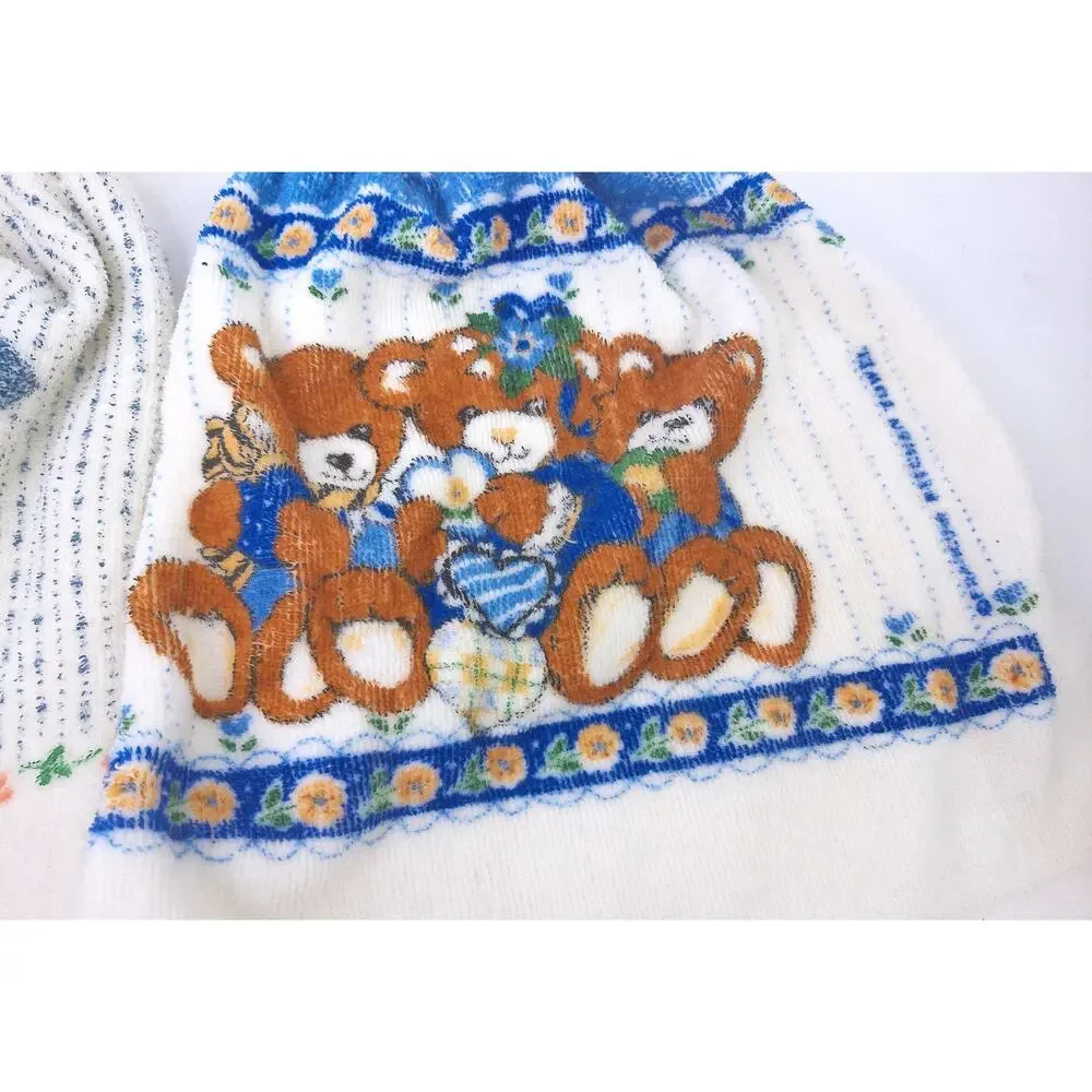 Vtg Franco Royal Crochet Top Kitchen Hand Towels Mushroom Teddy Bear Set Of 2